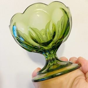 Vintage Anchor Hocking Fairfield Avocado Glass Footed Bowl